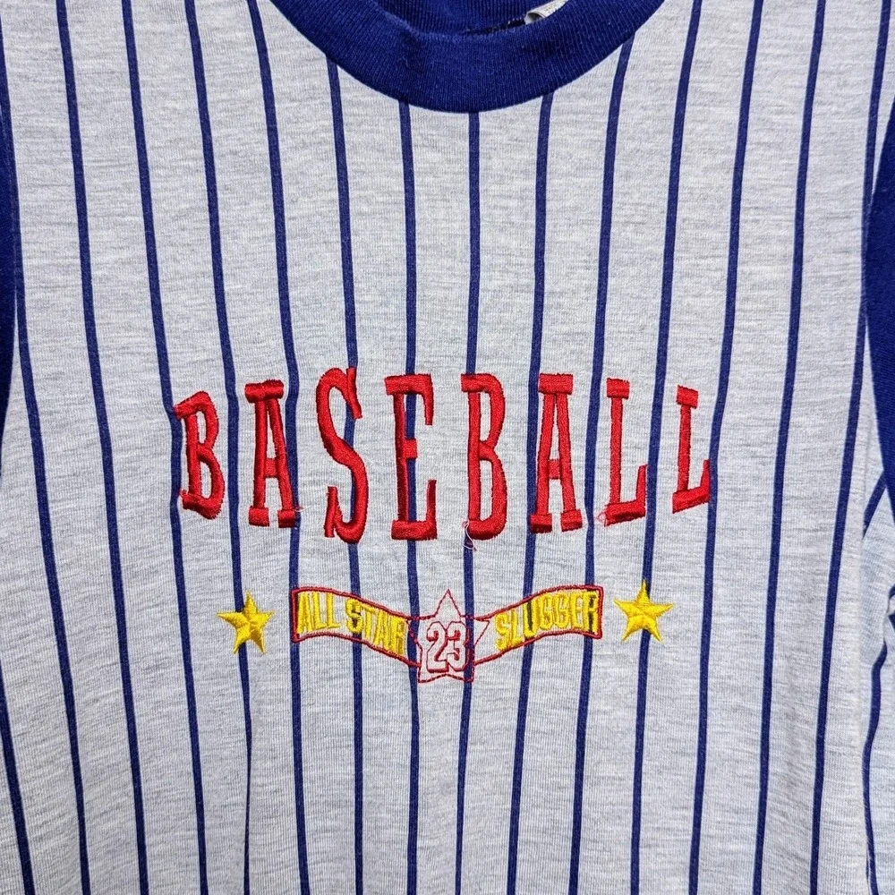 Vintage Baseball‎ Pinstripe All Star Slugger Embroidered 90s Shirt Youth 8-10